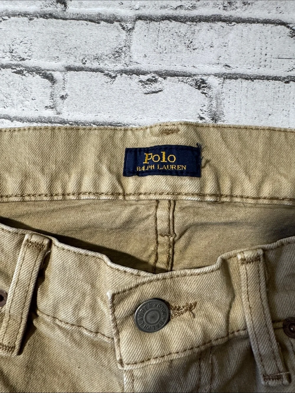 Polo Ralph Lauren mens 32x30 tan faded Varick slim straight denim jeans EUC
